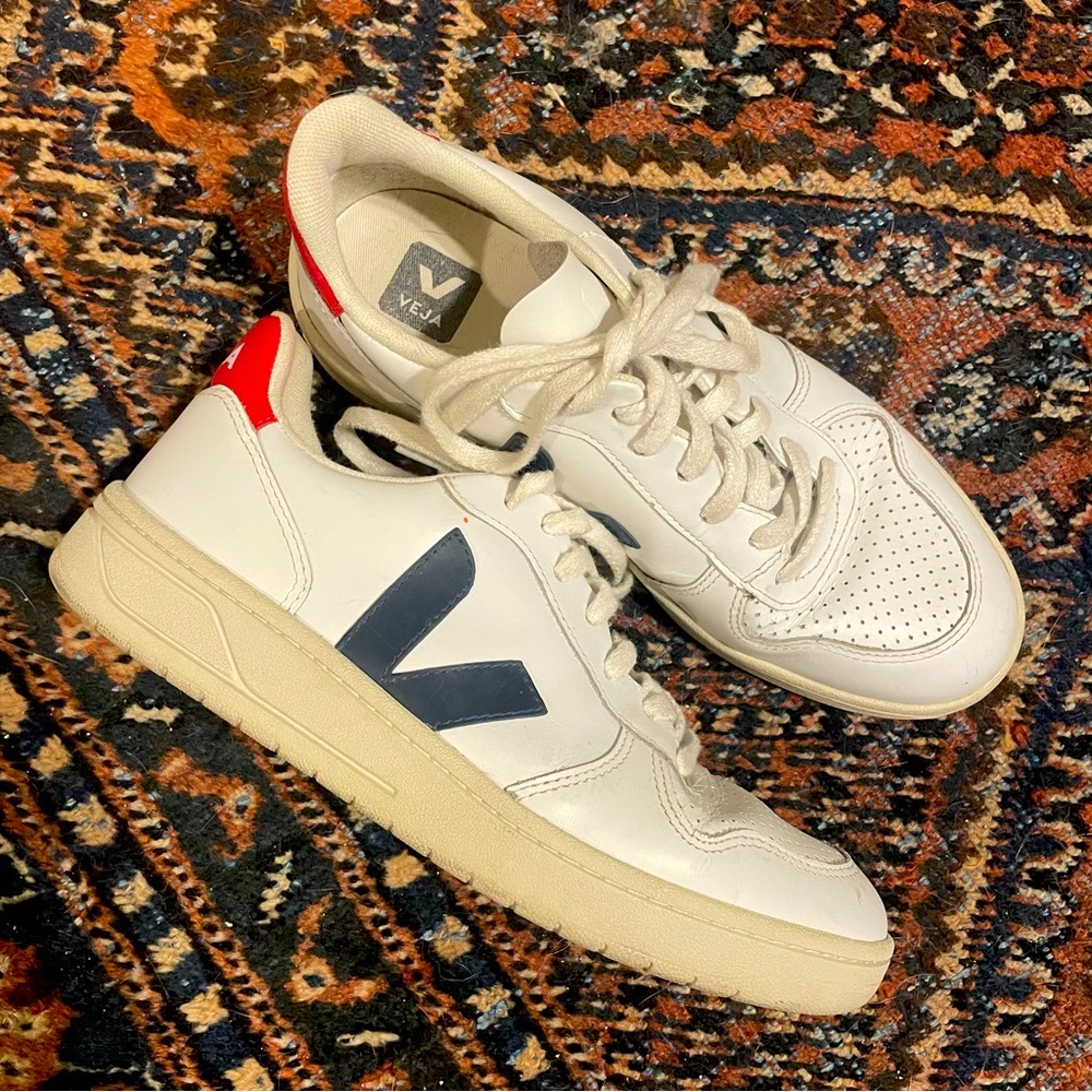 Veja V-10 red white navy leather sneaker